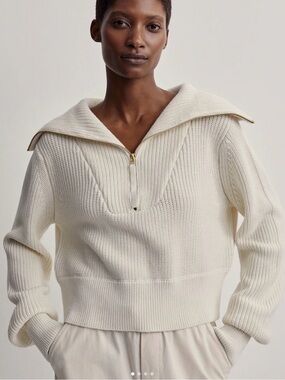 Varley Mentone cotton true Cream 1/4 Zip Collared knit  Sweater Womens s small